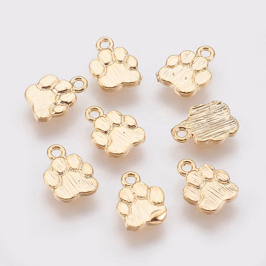 Brass Charms, Dog Paw Prints, Nickel Free, Real 18K Gold Plated 2PK