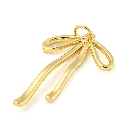 Rack Plating Brass Pendants, Cadmium Free, Lead Free, Long-Lasting Plated, with Jump Ring, Bowknot, Real 18K Gold Plated