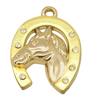 Alloy Rhinestone Pendants, Horse Head, Crystal, Golden Size: about 18mm wide 2pk