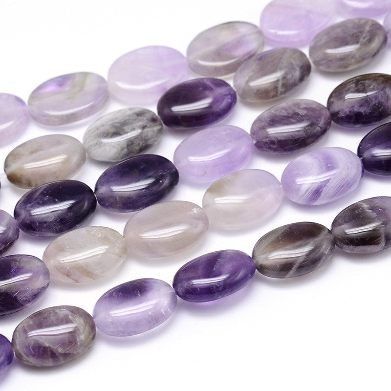 Natural Amethyst Flat Oval Bead Strands