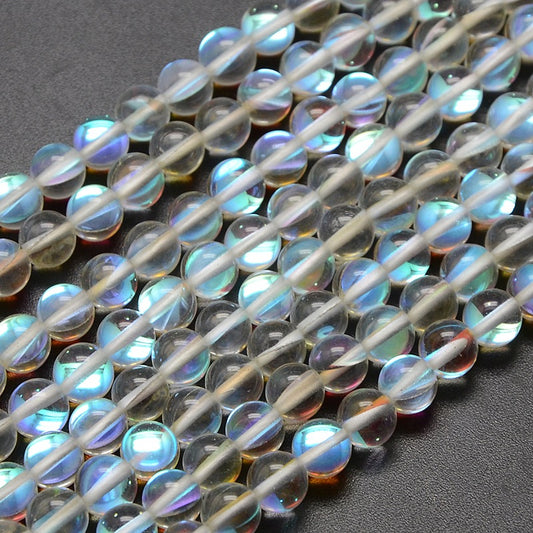 Mermaid Glass Bead Strands Half Ab Color Plated 6mm Clear