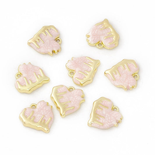 Alloy Enamel Pendants, Light Gold, Melting Heart Charm, Pink 4 Pack