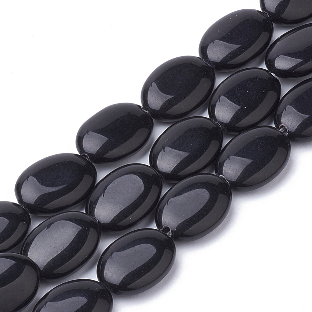 Natural Black Onyx Beads Strands, Oval, Size: about 18~18.5mm long, 13mm wide, 6mm thick