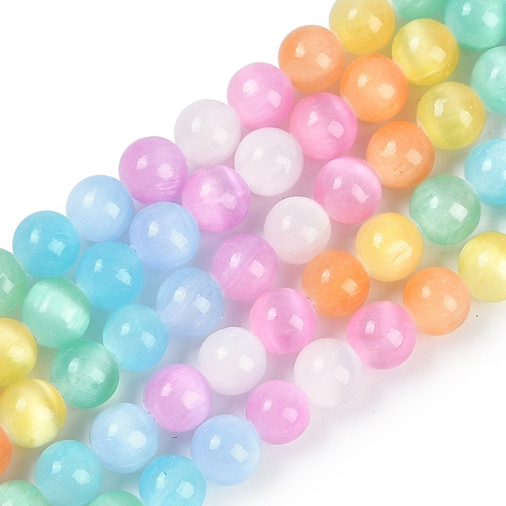 Natural Selenite Dyed Beads Strands, Grade AB, Round, colorful, Asst Sizes