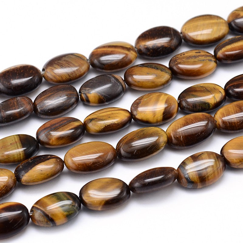 Natural Tiger Eye Flat Oval Bead Strands