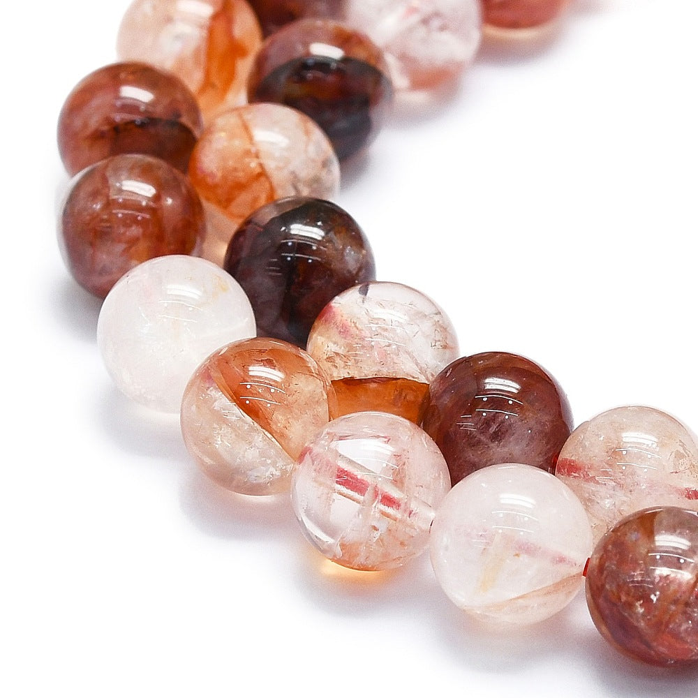 Natural Red Hematoid Quartz/Ferruginous Quartz Beads Strands, Fire Quartz, Grade AB, Round, 8mm