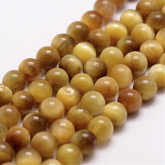 Natural Tiger Eye Bead Strands, Dyed & Heated, Round, Gold 8mm