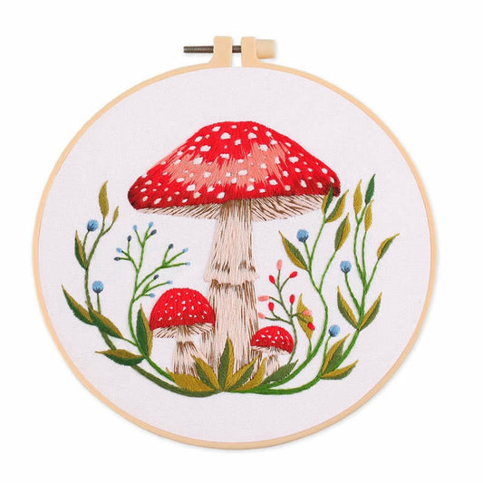 Mushroom Pattern Embroidery Starter Kits, including Embroidery Fabric & Thread, Needle, Embroidery Hoop, Instruction Sheet, White Size:  Embroidery Hoop