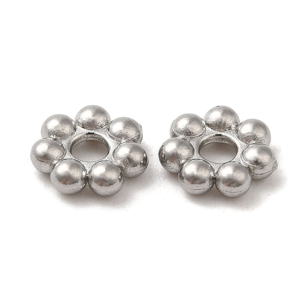 Non-Tarnish 304 Stainless Steel Spacer Beads, Flower, Granulated Beads, Stainless Steel Color 10 Pack