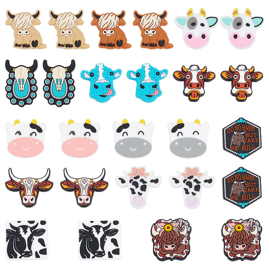 3 Styles Cattle Food Grade Eco-Friendly Silicone Focal Beads, Cattle, Mixed Color
