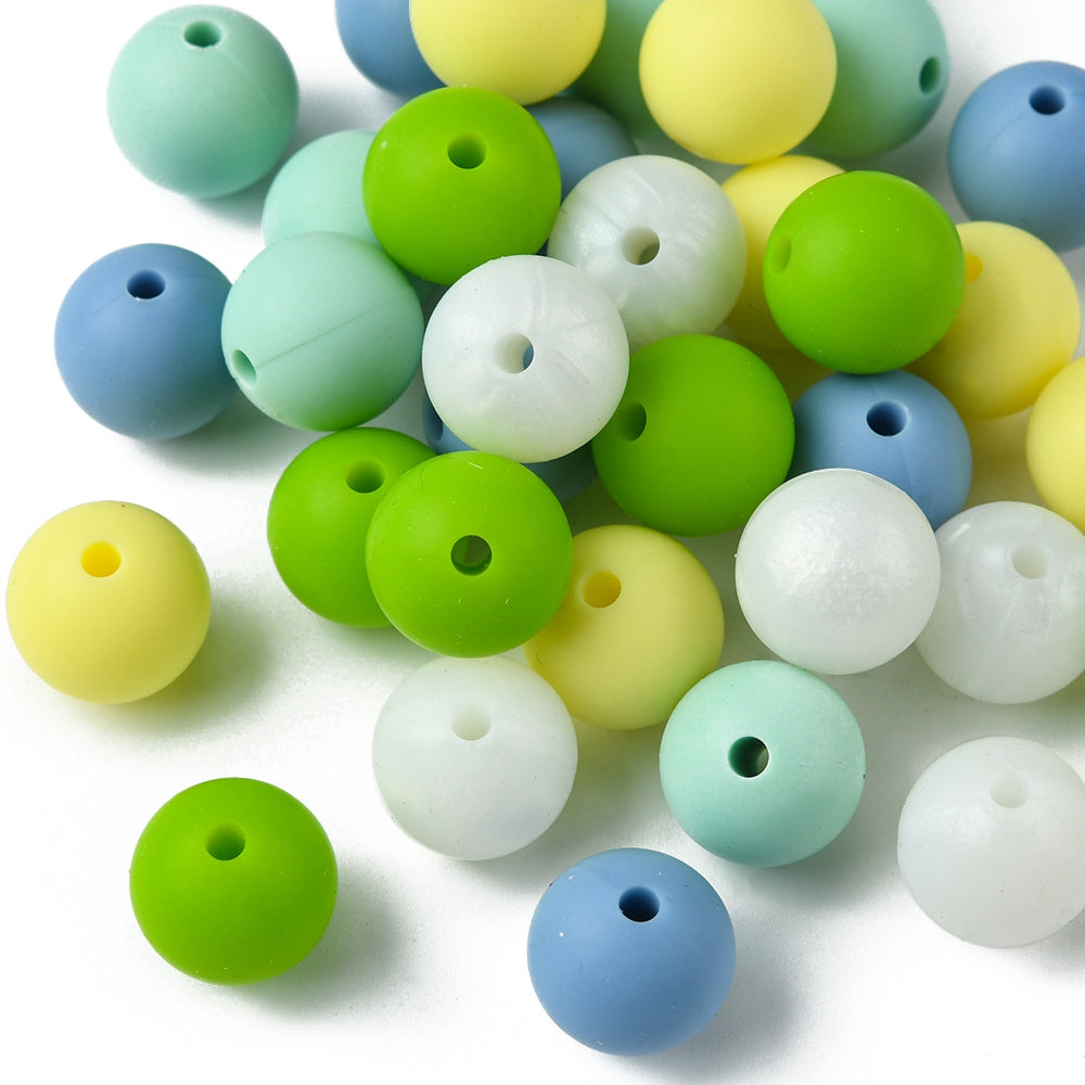 Food Grade Eco-Friendly Silicone Focal Beads, Round, Mixed Color 12mm