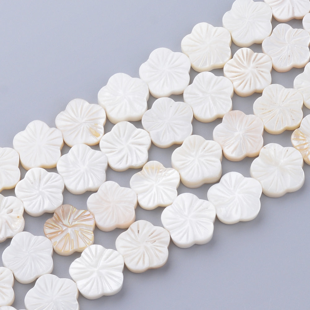 Natural Freshwater Shell Bead Strands, Flower, Creamy White Size: about 12~13mm long