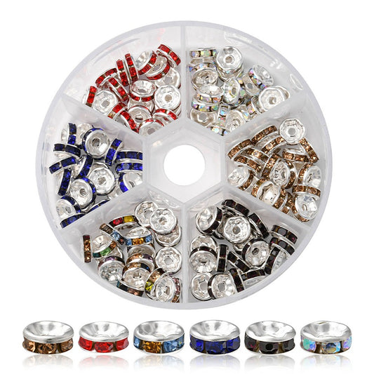 Rhinestone Flat Round Spacer Beads 120 Pack Mixed Color