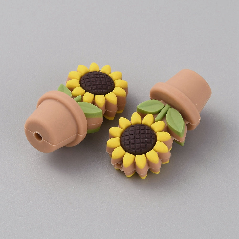 Sunflower Flowerpot Silicone Beads