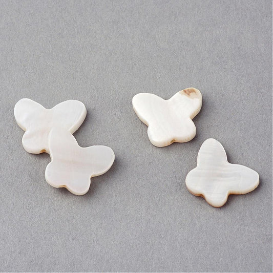 Natural Sea Shell Beads, Butterfly, Creamy White 5 Pack