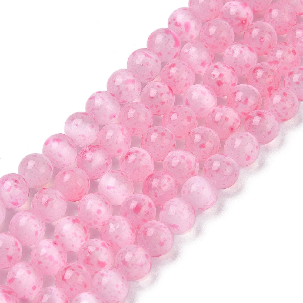 Selenite Beads Dyed Round Pearl Pink 8mm (47pcs/Strand) The Pink Bead Shop