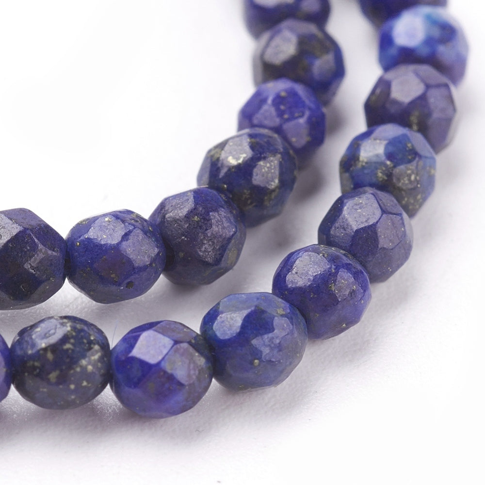 Natural Lapis Lazuli Beads Strands, Faceted Round, Midnight Blue Size: about 4mm