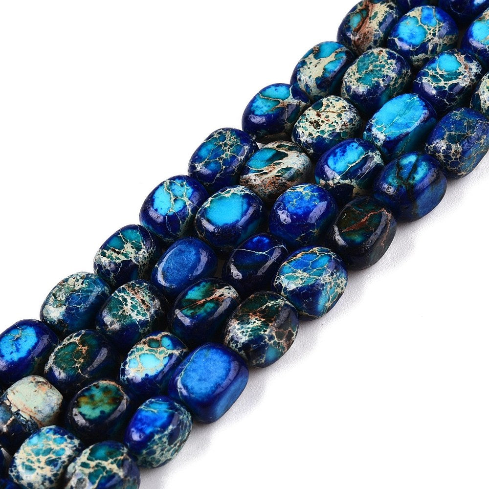 Imperial Jasper Beads Dyed Cuboid Blue 6.5–7.5x6x5–6mm (53–60pcs/Strand) The Pink Bead Shop