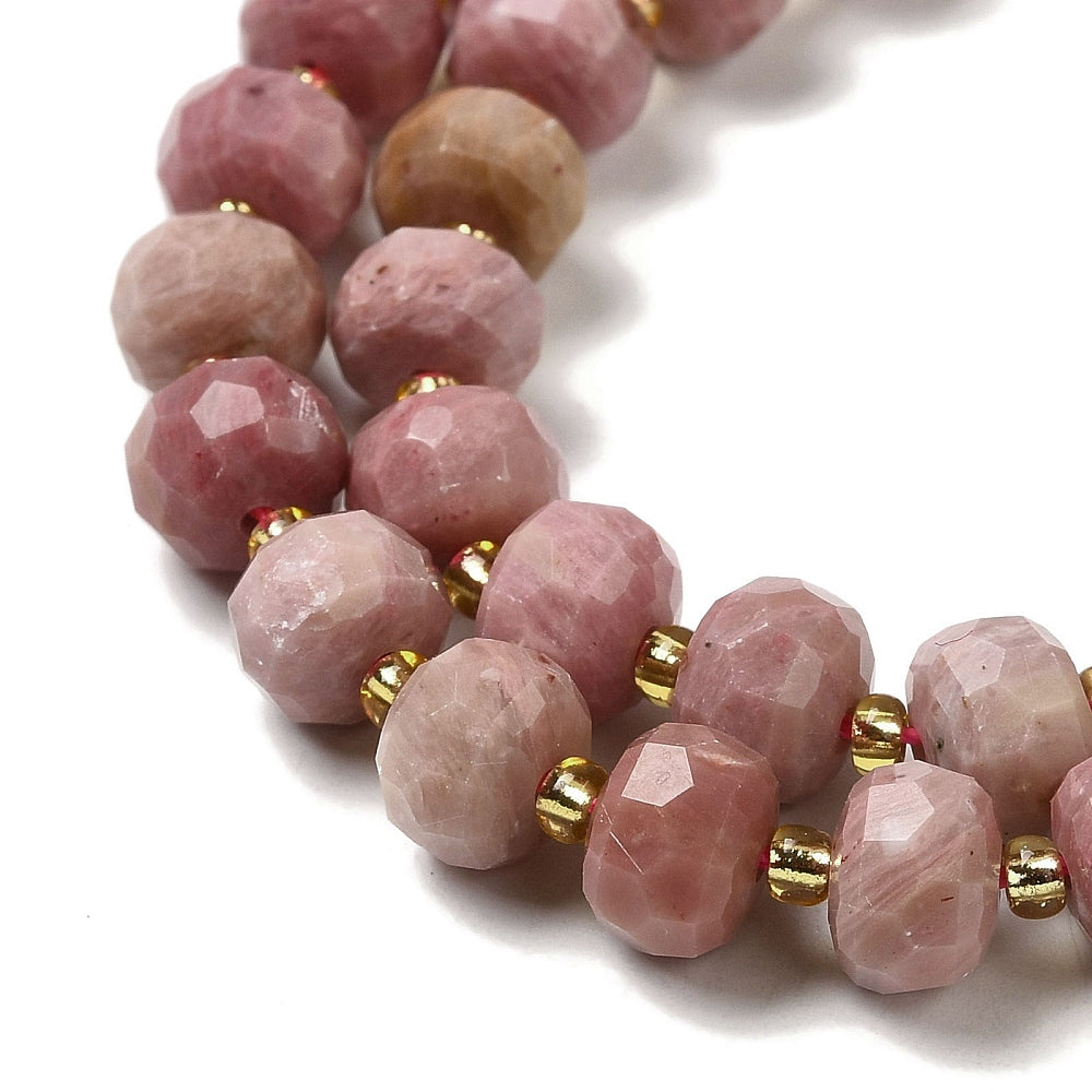 Rhodonite Beads – Natural Faceted Rondelle 78x56mm (45–46pcs/Strand) The Pink Bead Shop