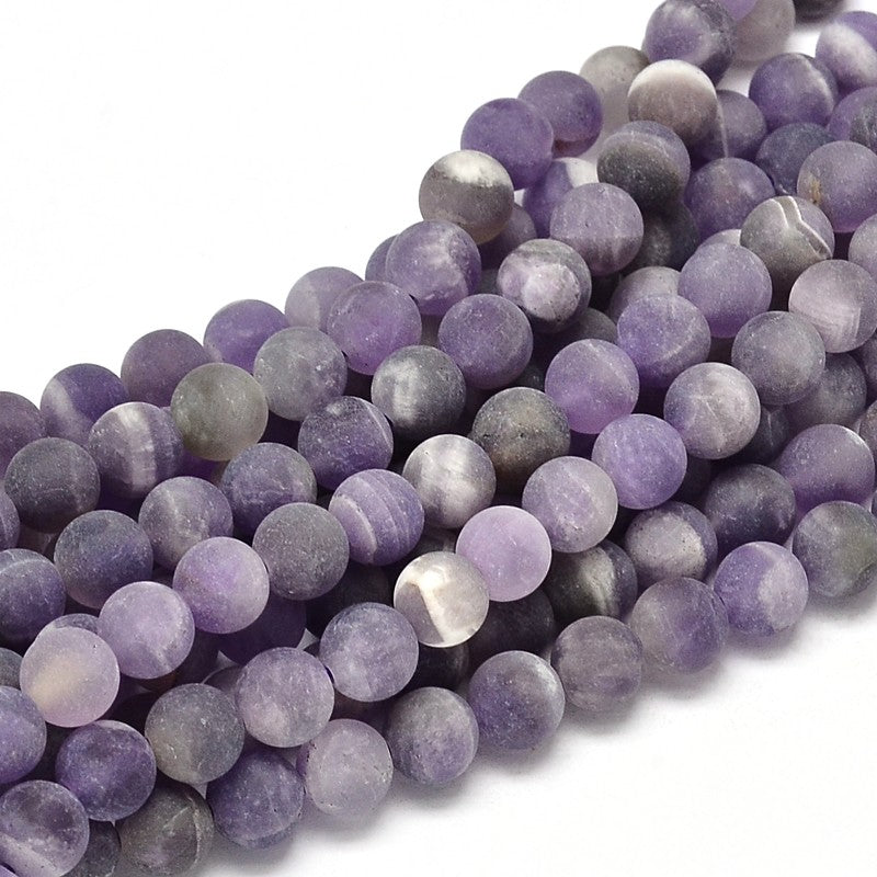 Frosted Natural Amethyst Round Bead Strands 8mm