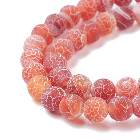 Agate Crackle Orange 8mm Round Bead Strands