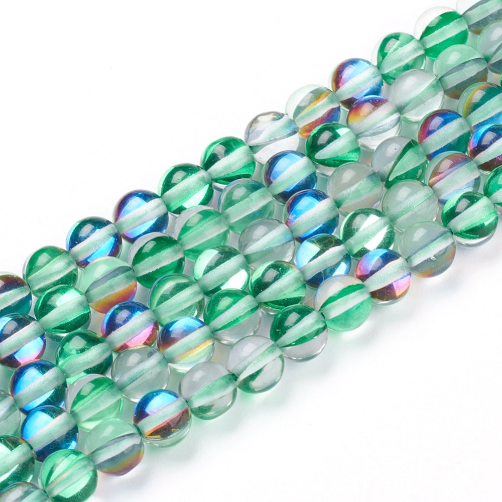 Mermaid Glass&nbsp;Holographic Beads, Dyed, Round, Medium Sea Green 6mm