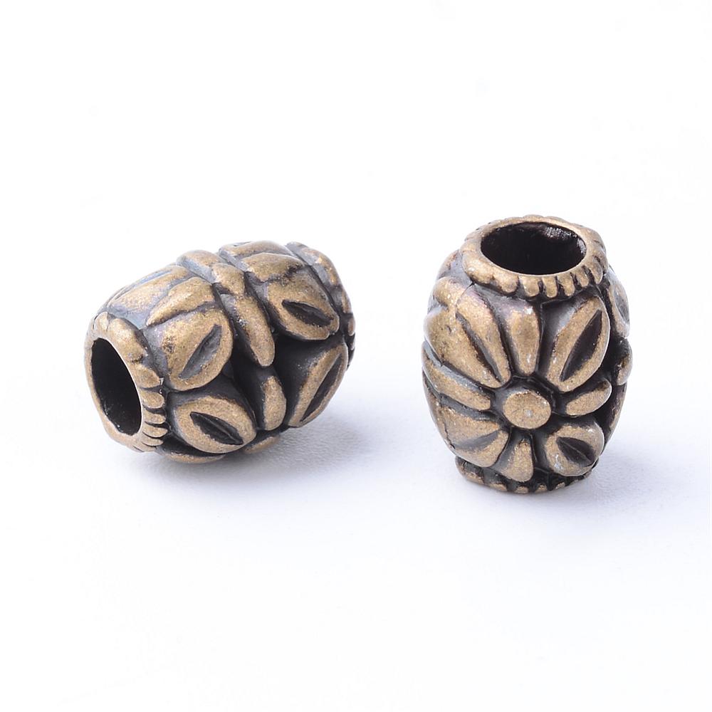 Tibetan Style Alloy European Beads, Large Hole Beads, Barrel with Flower 10 pack