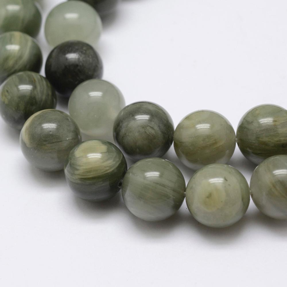 Natural Green Rutilated Quartz Beads Strands, Round 8mm