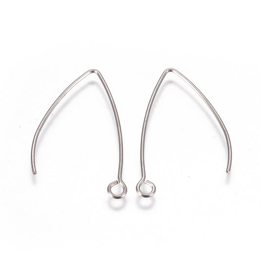 Tarnish Resistant 304 Stainless Steel Earring Hooks, with Horizontal Loop, Stainless Steel Color 1 PAIR