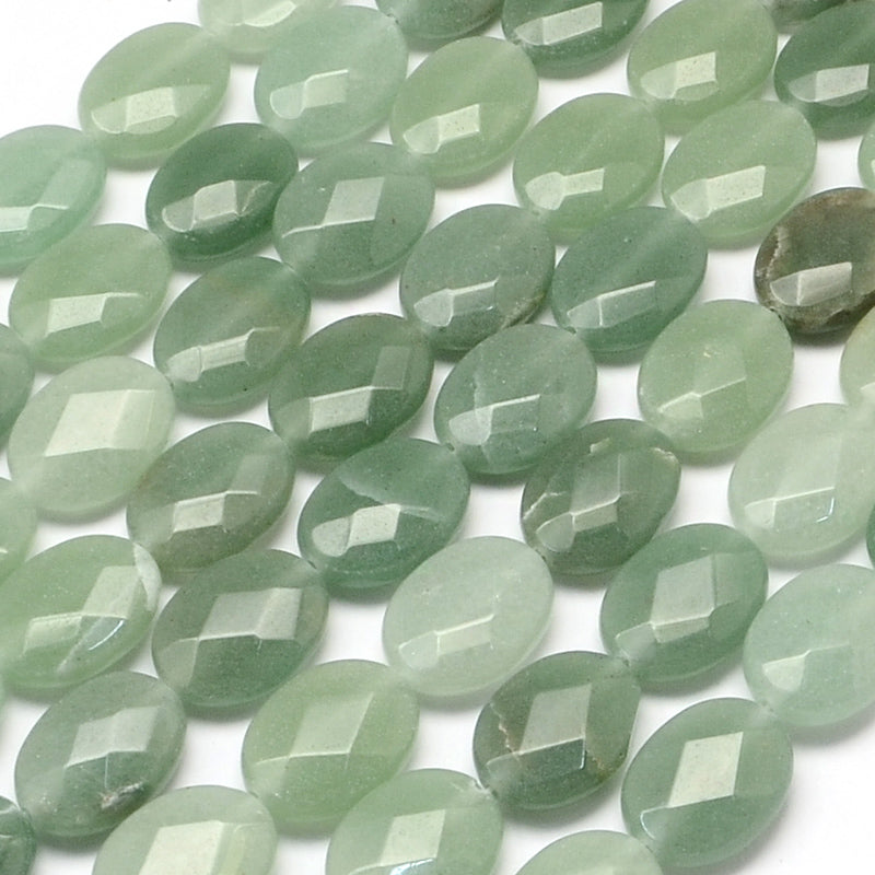 Faceted Oval Natural Green Aventurine Beads Strands Size: about 17mm long, 13mm wide, 6mm thick