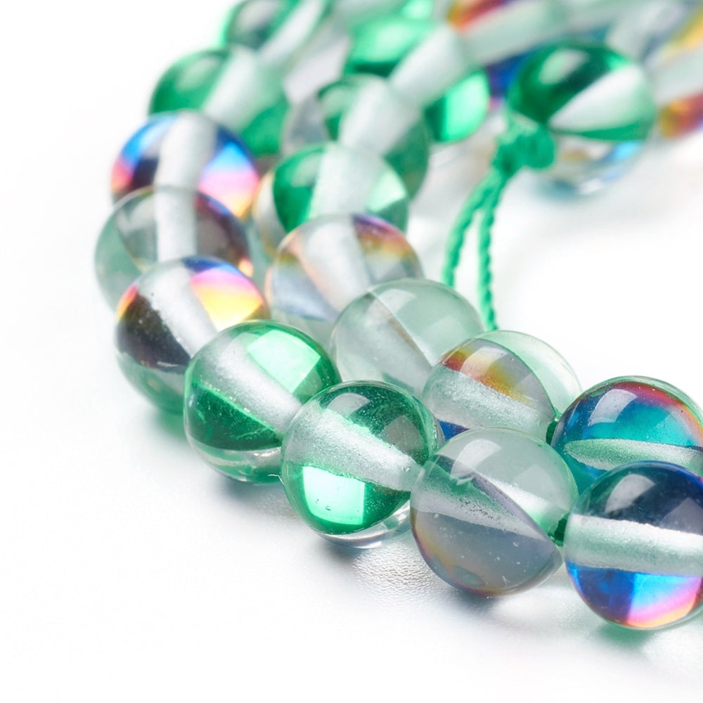 Mermaid Glass&nbsp;Holographic Beads, Dyed, Round, Medium Sea Green 6mm