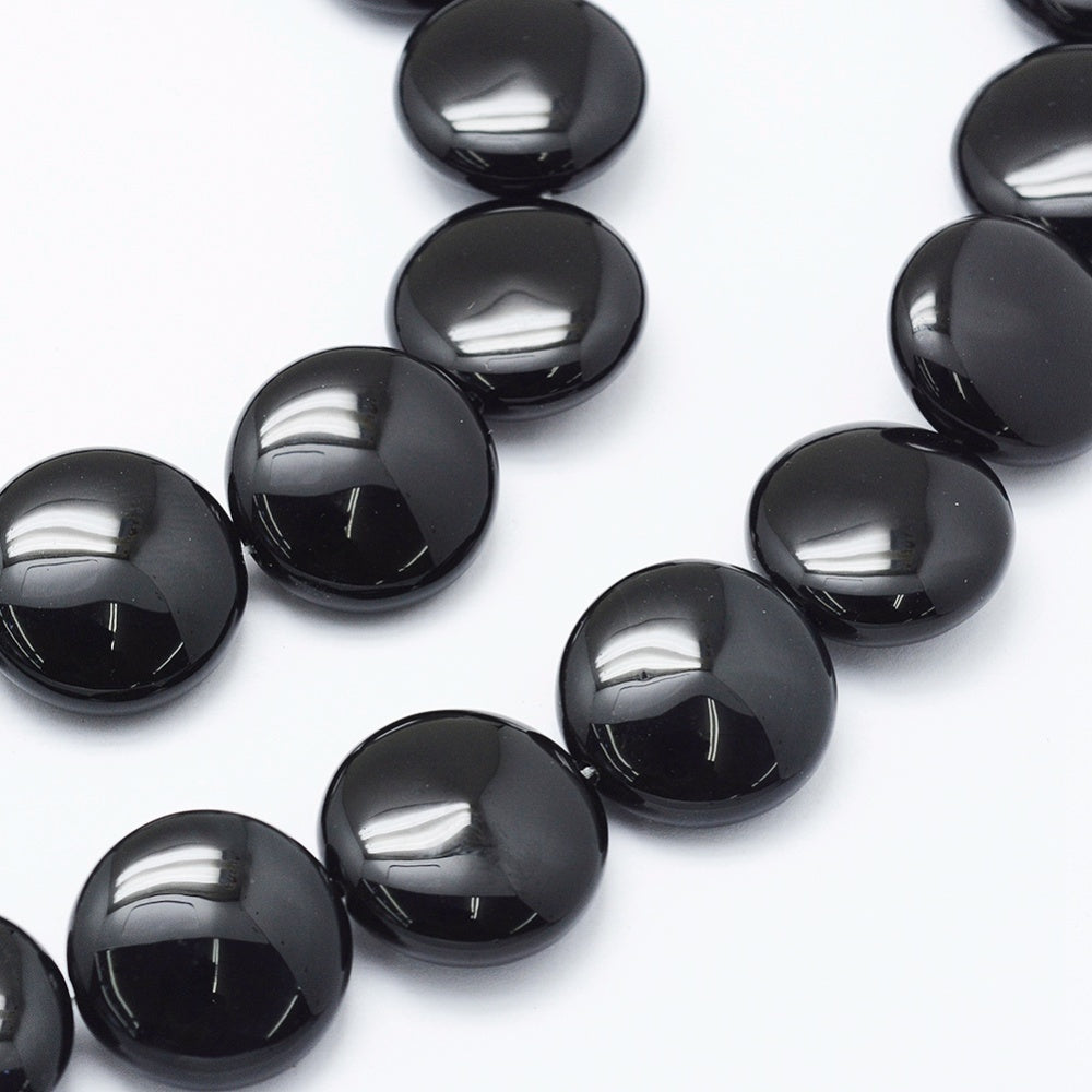 Natural Black Onyx Beads Strands, Dyed, Flat Round, Size: about 25mm 2 Beads per pack