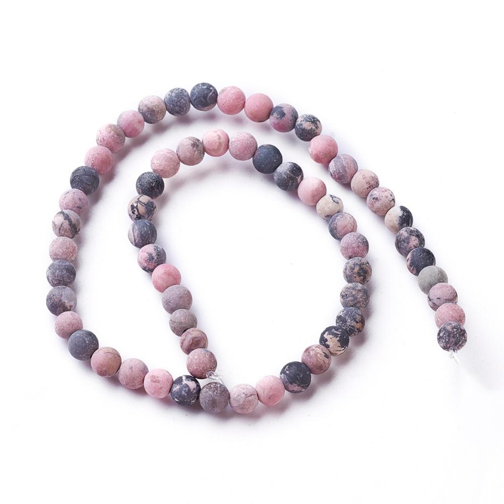 Rhodonite Natural Gemstone Beads – Frosted Round 4mm | The Pink Bead Shop Canada
