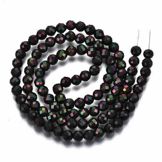 Electroplated Non-Magnetic Hematite Beads – Black Faceted Round, 4mm (108pcs/Strand)