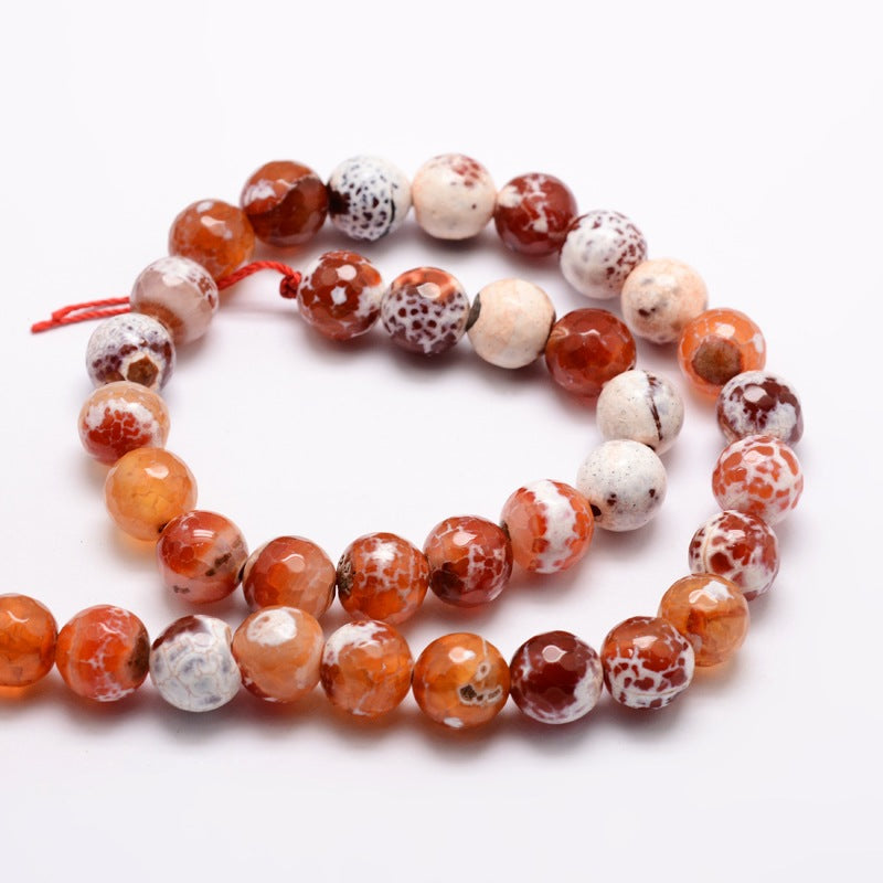 Fire Crackle Agate Faceted Coral 8mm