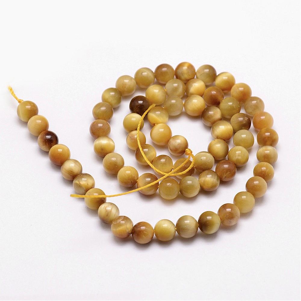 Natural Tiger Eye Bead Strands, Dyed & Heated, Round, Gold 8mm