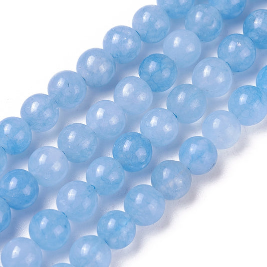 Natural Jade Beads Strands, Dyed,  Aquamarine, Round, Size: about 6mm