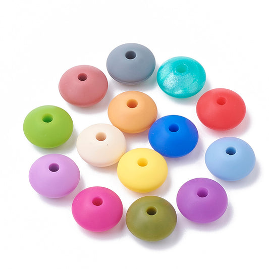 Food Grade Eco-Friendly Silicone Beads, Rondelle, Mixed Color