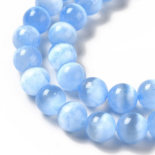 Selenite Beads  Dyed Round Cornflower Blue 8.5mm (40pcs/Strand) The Pink Bead Shop