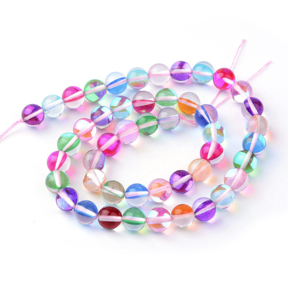 Mermaid Glass Holographic Beads, Dyed, Round, Colorful 8mm