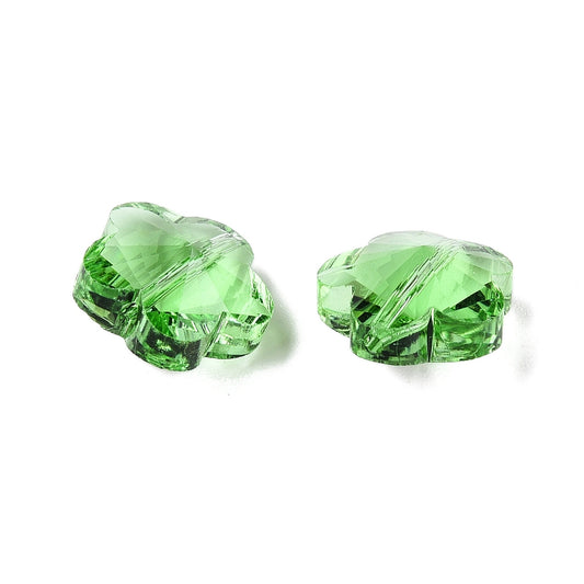 Transparent Glass Beads, Faceted, Plum Blossom, Pale Green 10mm