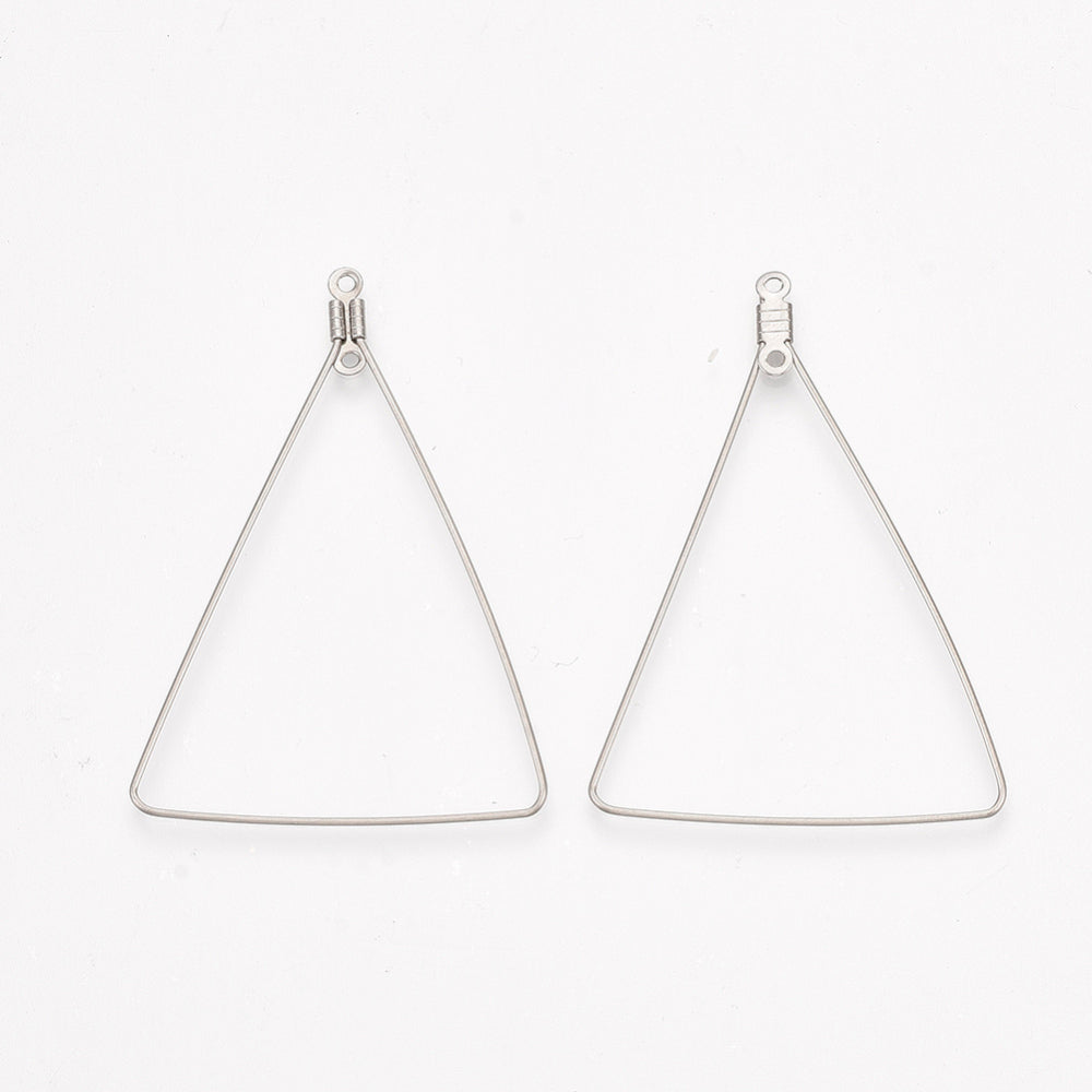 Tarnish Resistant 304 Stainless Steel Wire Pendants, Hoop Earring Findings, Triangle, Stainless Steel Color 1 PAIR