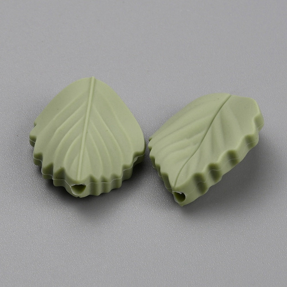 Food Grade Eco-Friendly Silicone Beads, Chewing Beads Leaf, Dark Sea Green