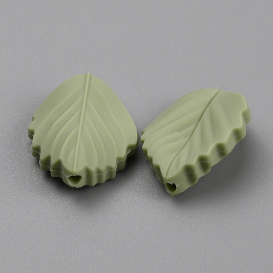 Food Grade Eco-Friendly Silicone Beads, Chewing Beads Leaf, Dark Sea Green