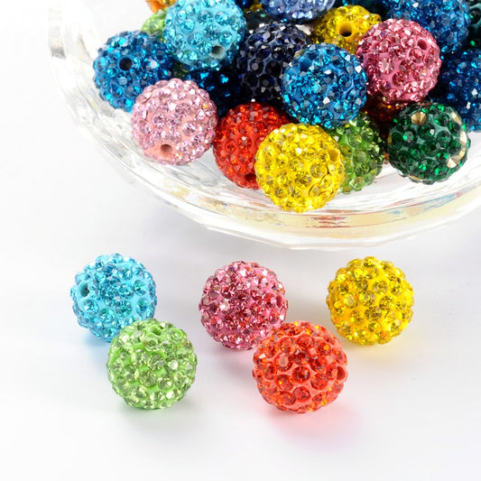 Polymer Clay Rhinestone Beads, Grade A, Round; Mixed Color 12mm Bulk