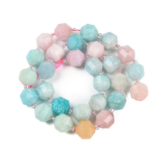 Natural Amazonite & Kunzite & Aventurine Beads Strands, Faceted, Bicone, Double Terminated Point Prism Beads, 11mm