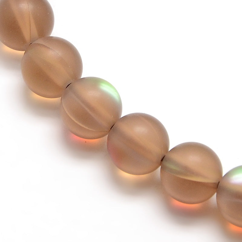 Mermaid Glass Holographic Beads, Half AB Color Plated, Frosted, Round, Coffee 8mm