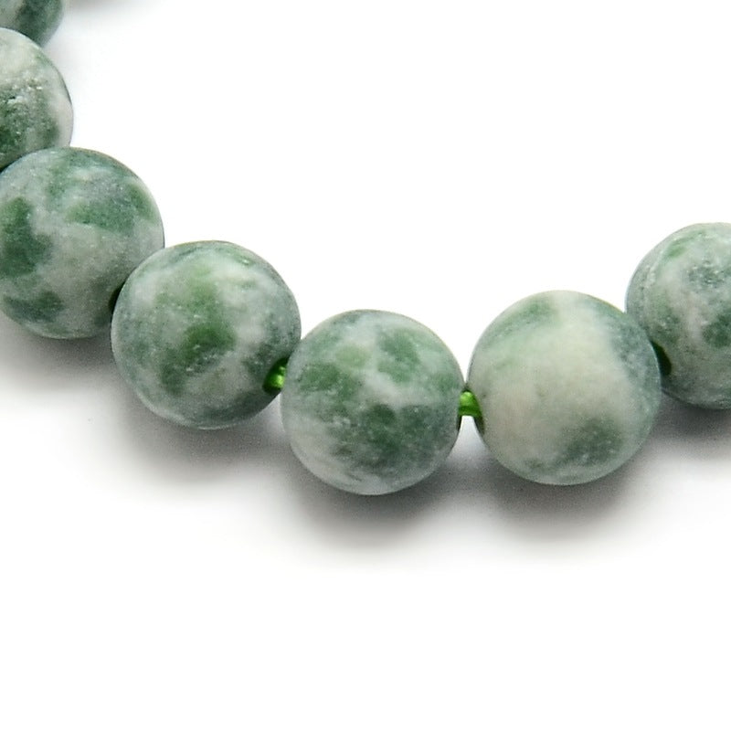 Frosted Natural Green Spot Jasper Round Bead Strands 8mm