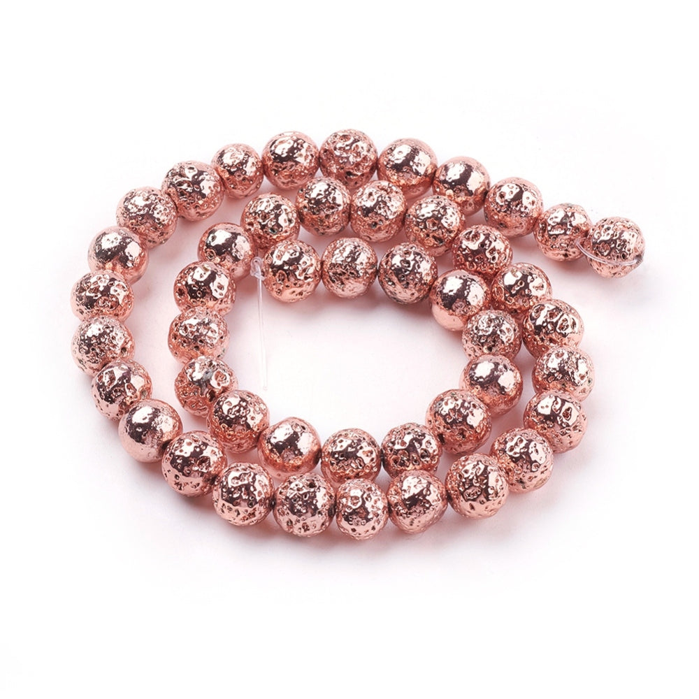 Electroplated Natural Lava Rock Bead Strands, Round, Bumpy, Golden, Silver, Rose Gold Plated