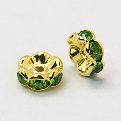 Brass Rhinestone Beads, Grade "A", Rhinestone, Silver Color Plated, Nickel Free about 8mm 10 pack